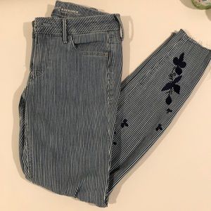 blue and white pinstripe jeans